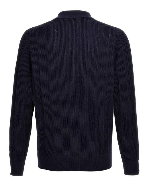 Brunello Cucinelli Blue Knitted Shirt Polo for men