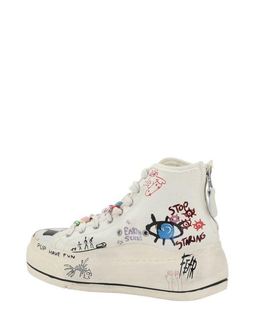 R13 White Kurt Printed High Top Sneakers