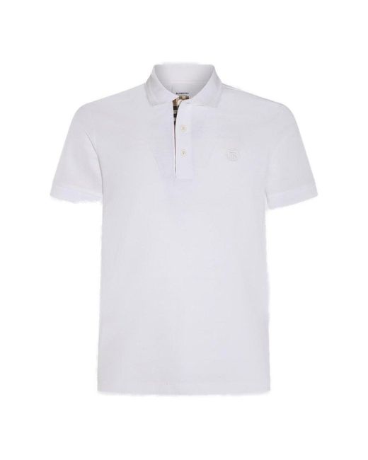 Burberry White Check-detailed Short Sleeved Polo Shirt for men