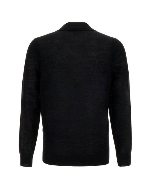 Paul Smith Black Long-sleeved Knit Polo Shirt for men