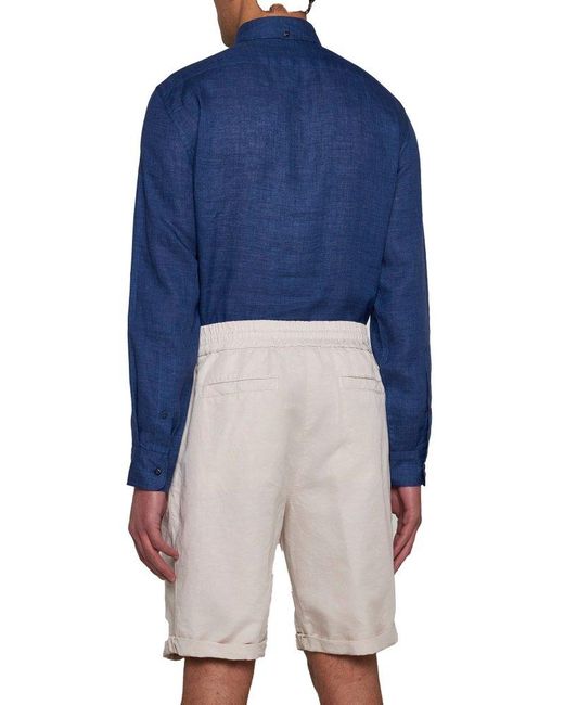 Brunello Cucinelli White Elasticated Waistband Drawstring Shorts for men