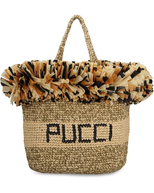 Emilio Pucci Metallic Logo Detailed Frayed Edge Tote Bag