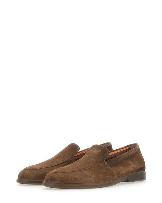 Santoni Brown Almond-Toe Slip-On Loafers for men