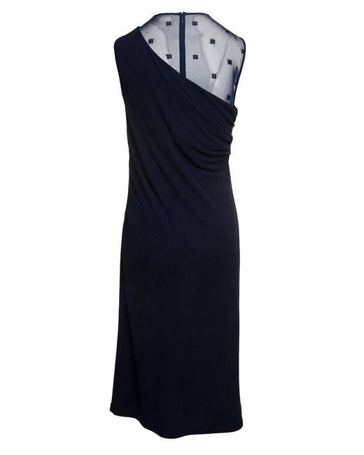 Givenchy Blue Midi Sleeveless Draped Dress With 4G Plumentis Trasparen