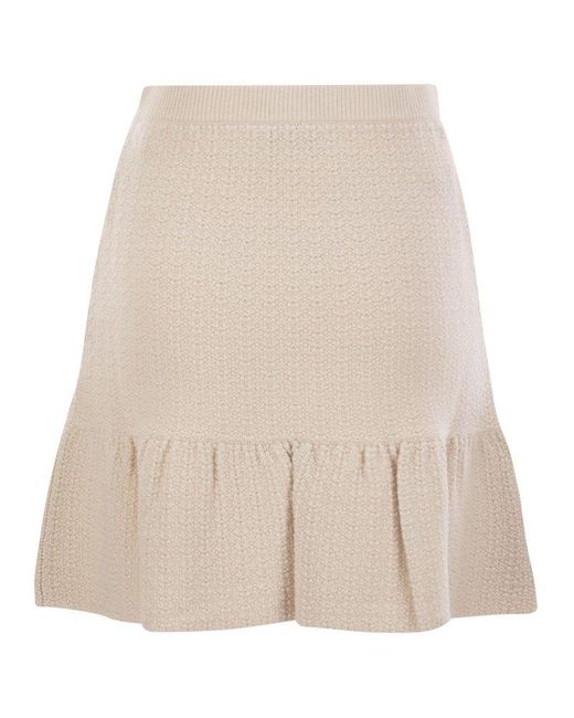 Elisabetta Franchi Natural Bouclé Wool Miniskirt With Technical Sail Cloth Pockets