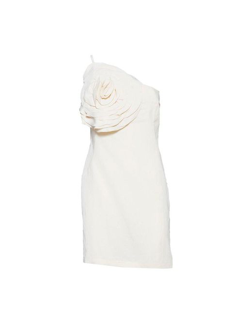 Blumarine White Rose Patch One-shoulder Mini Dress
