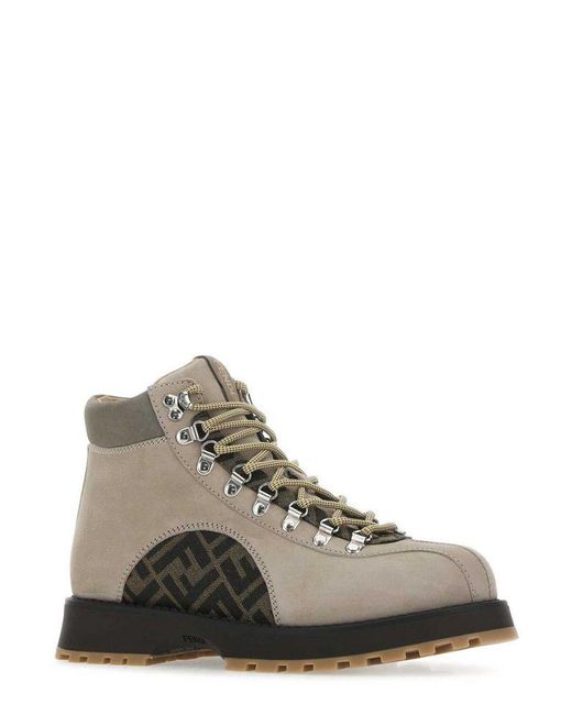 Fendi Men's Monogram Lace-Up Biker Boots