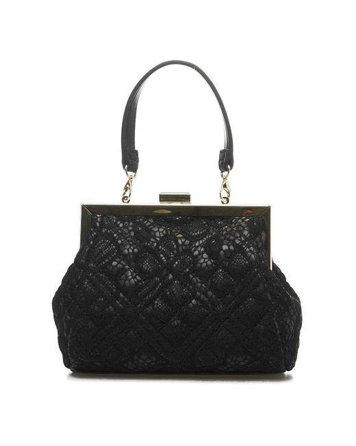 Love Moschino Black Lace Detailed Logo Lettering Tote Bag