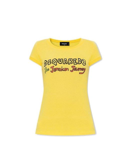 DSquared² Yellow Logo Printed Crewneck T-shirt