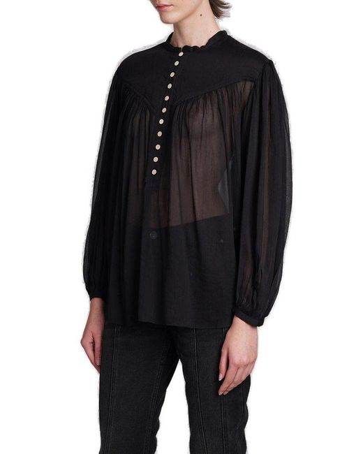Isabel Marant Black Kiledia Long-sleeved Pintuck-detailed Blouse