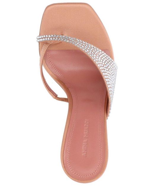 AMINA MUADDI Embellished Square Toe Mules in Pink | Lyst UK 
