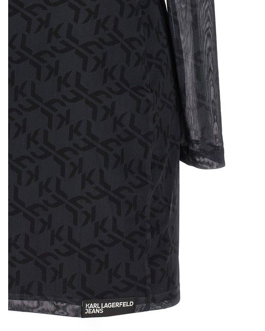 Karl Lagerfeld Black Mesh Monogram Dresses