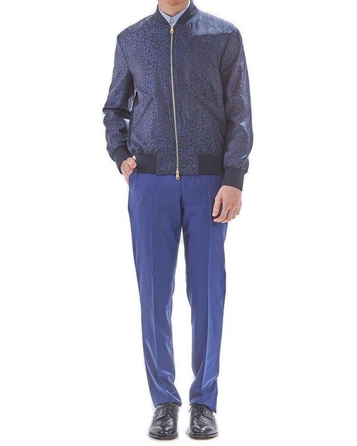 Paul Smith Blue Leopard Jacquard Bomber Jacket for men