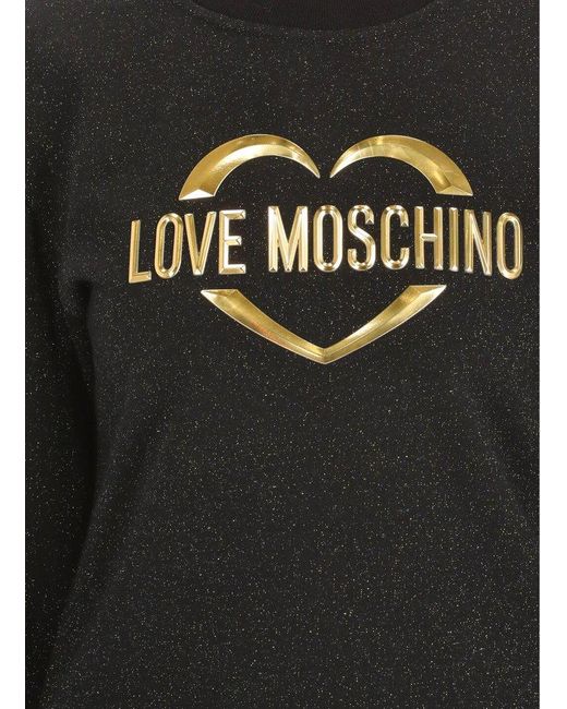 Love Moschino Black Logo Detailed Puff Sleeved Dress