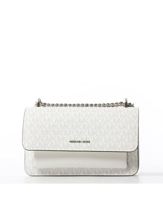 Michael Kors White Monogram Printed Chain-Linked Shoulder Bag