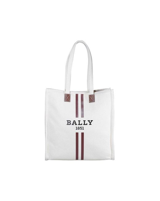 Bally White Crystalia Logo Printed Tote Bag