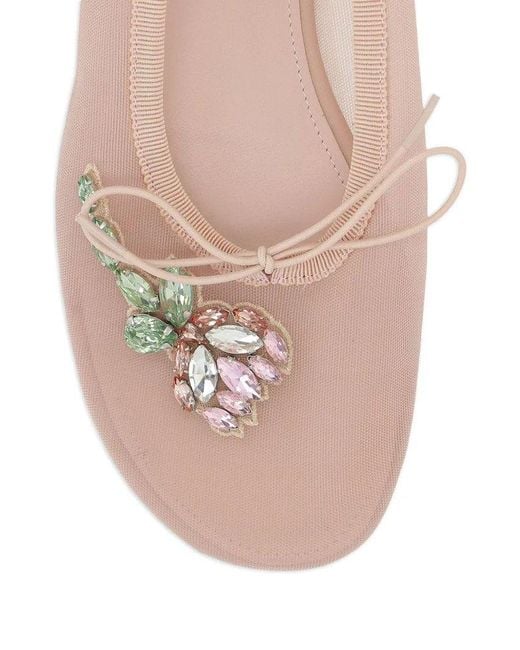 Simone Rocha Pink Embellished Bow Detailed Flat Shoes