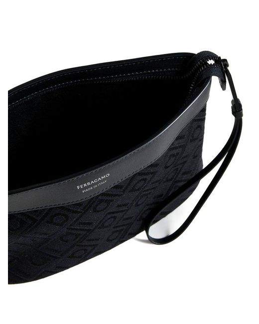 Ferragamo Black Monogrammed Zipped Clutch Bag for men