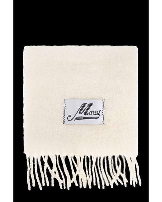 Marni Black Logo Patch Fringed-Edge Scarf