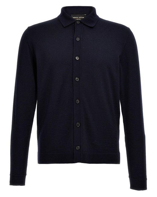 Roberto Collina Blue Long Sleeved Button-up Cardigan for men