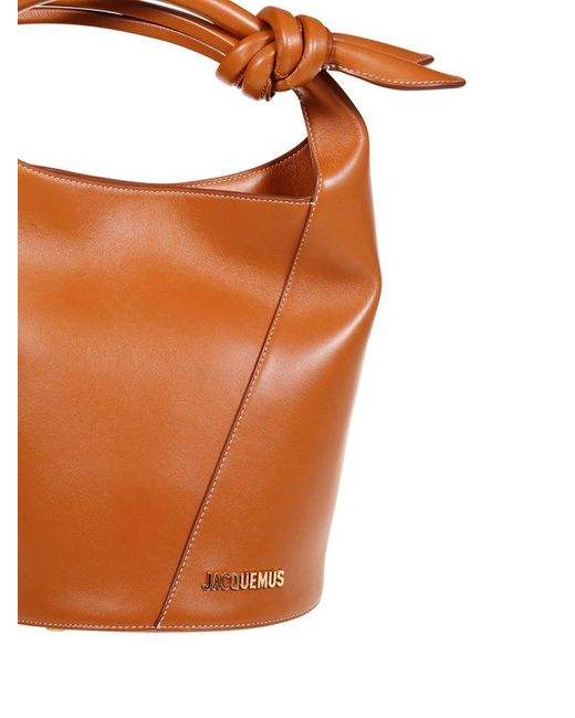 Jacquemus Brown Logo Plaque Knot-detailed Top Handle Bag