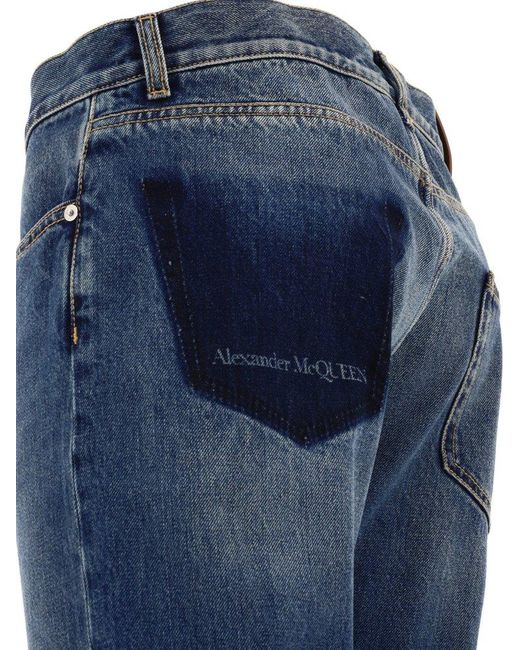 Alexander McQueen Blue Logo Detailed Jeans for men