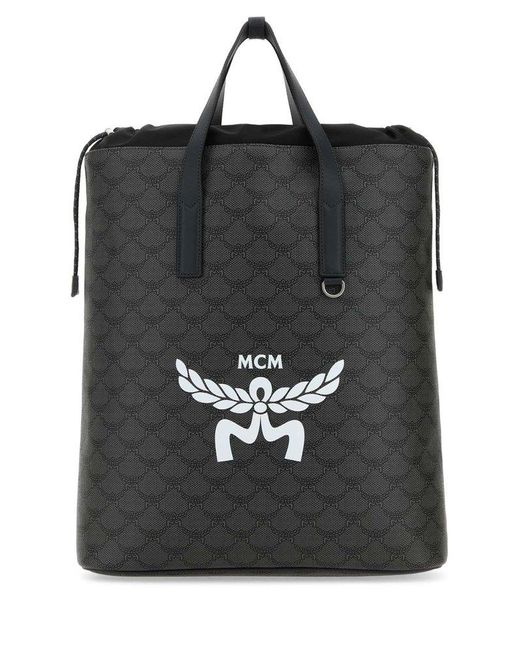 MCM Black Printed Canvas Himmel Backpack for men