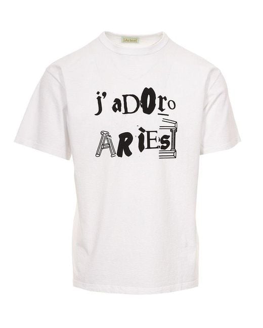 Aries White Regular Fit Crewneck T-shirt for men