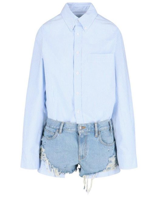 Alexander Wang Blue Pre-Styled Shirt & Denim Short Romper for men