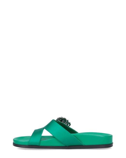 Manolo Blahnik Green Chilanghi Buckle-Embellished Slippers