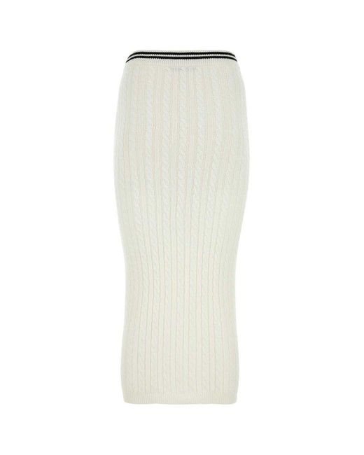 Alessandra Rich White Stripe-trim Straight Hem Knitted Midi Skirt