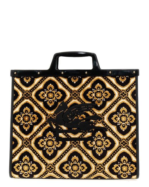Etro Black Love Embroidered Tote Bag