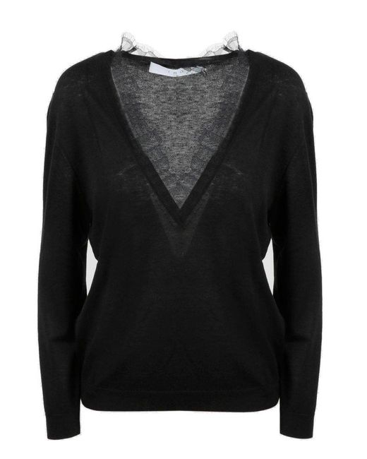 IRO Black Jayden Lace Detailed V-neck Sweater