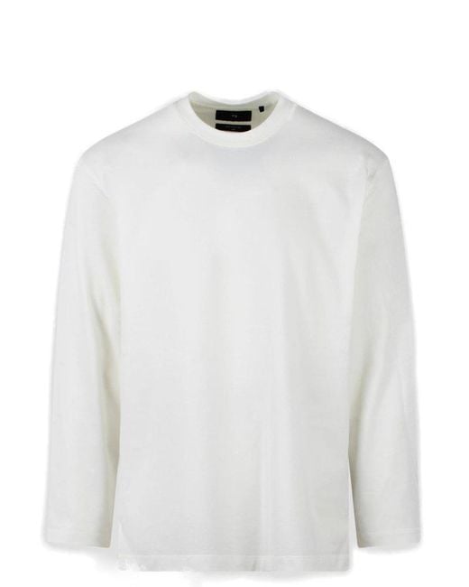 Y-3 White Long-sleeved Crewneck T-shirt for men