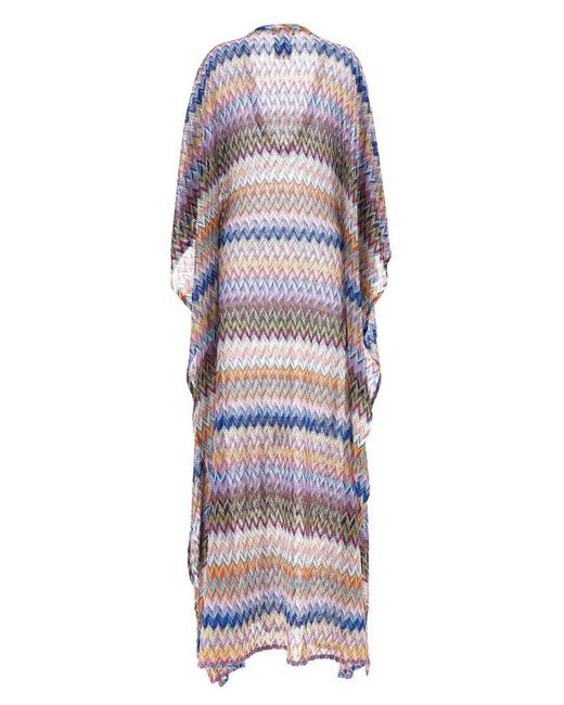 Missoni Multicolor Zig-zag Pattern V-neck Maxi Dress