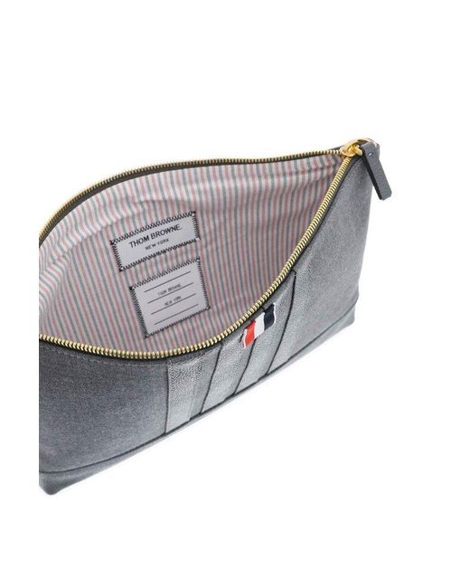 Thom Browne Gray 4-bar Zipped Wash Bag for men