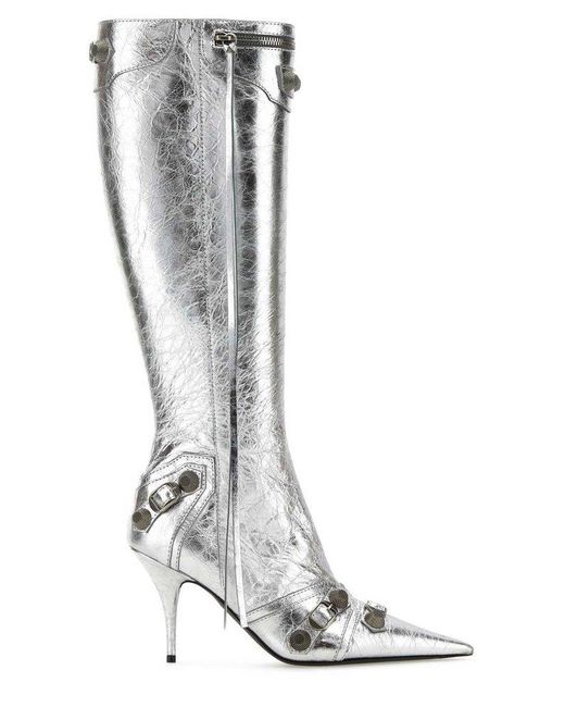 Balenciaga White Cagole Pointed-toe Metallized Boots