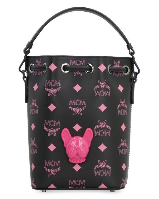 MCM Black M Pup Drawstring Mini Bucket Bag