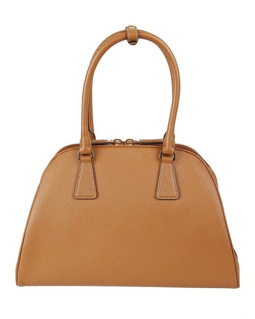 Prada Brown Logo Embossed Zip-Up Medium Tote Bag