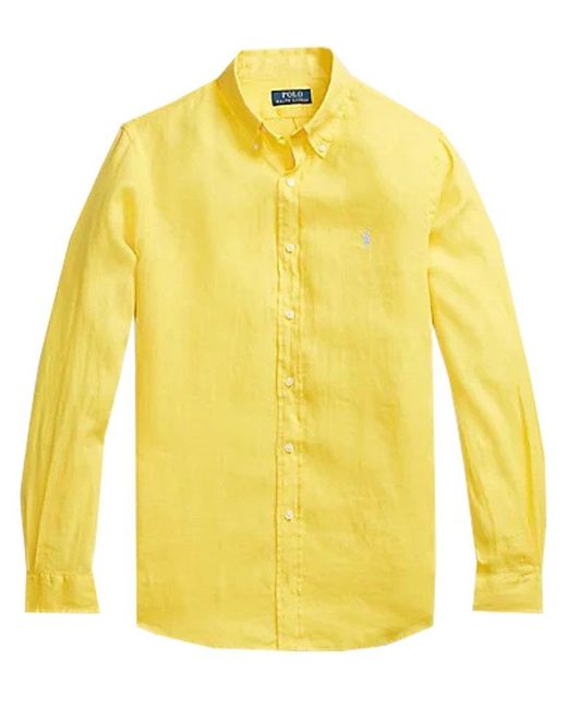 Polo Ralph Lauren Yellow Logo Embroidered Long-sleeved Shirt for men