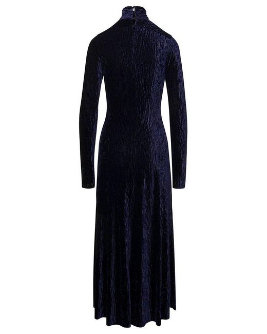 Forte Forte Blue Long E Dress With High Neck And Cut-out In Crushed Velvet