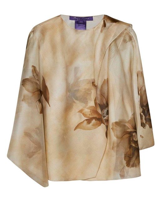 Ralph Lauren Natural Floral Motif Ruffled Blouse