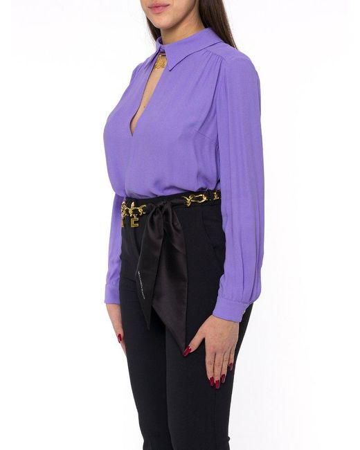 Elisabetta Franchi Purple Long-sleeved Pleated Shirt