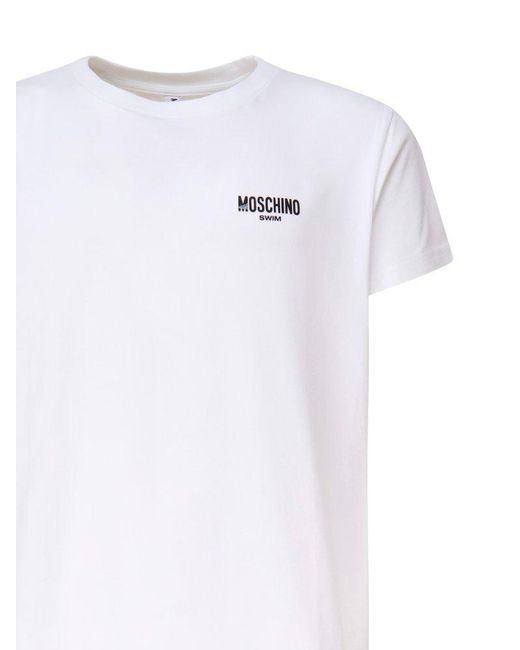 Moschino White Logo Printed Crewneck T-Shirt for men