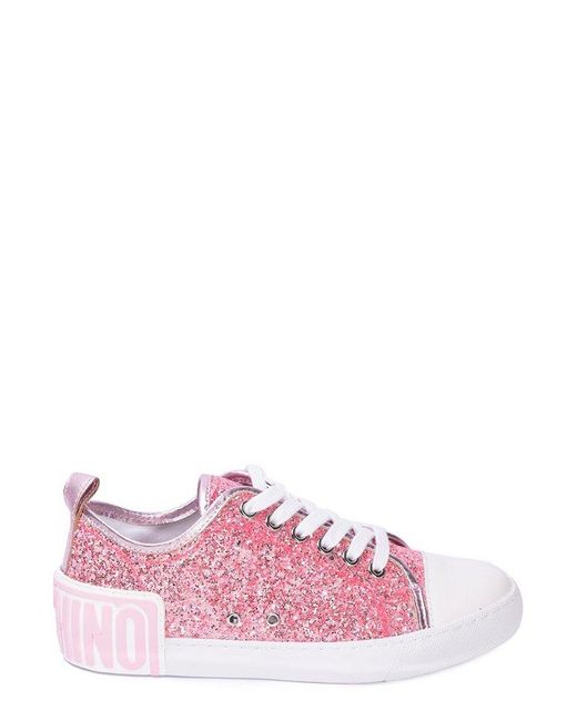 Moschino Pink Glitter-embellished Low-top Sneakers