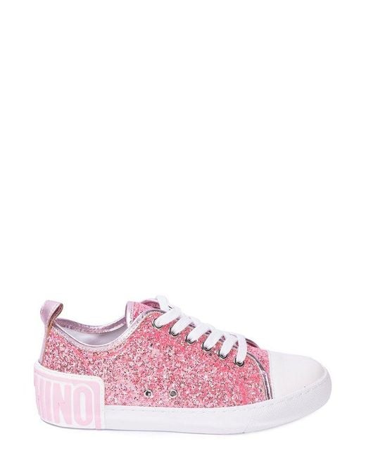 Moschino Glitter-embellished Low-top Sneakers in Pink | Lyst Moschino Glitter-embellished Low-top Sneakers in Pink | Lyst