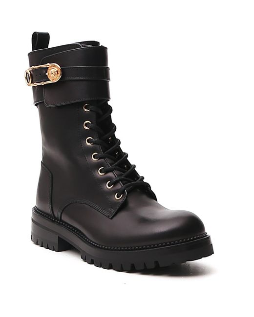 Versace Leather Medusa Safety Pin Buckle Combat Boots in Black - Lyst