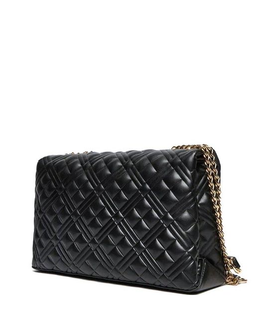 Love Moschino Black Logo Printed Quilted Shoulder Bag