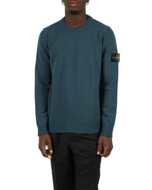 Stone Island Blue Lambswool Crewneck Sweater for men