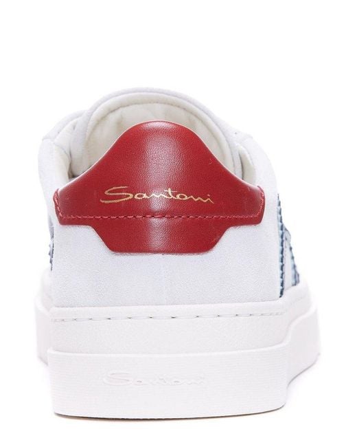 Santoni White Round Toe Lace-up Sneakers for men